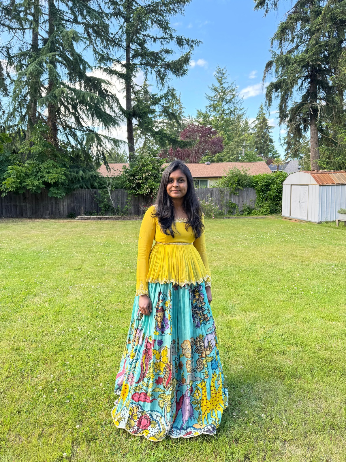 Poojaa wearing her custom birthday outfit